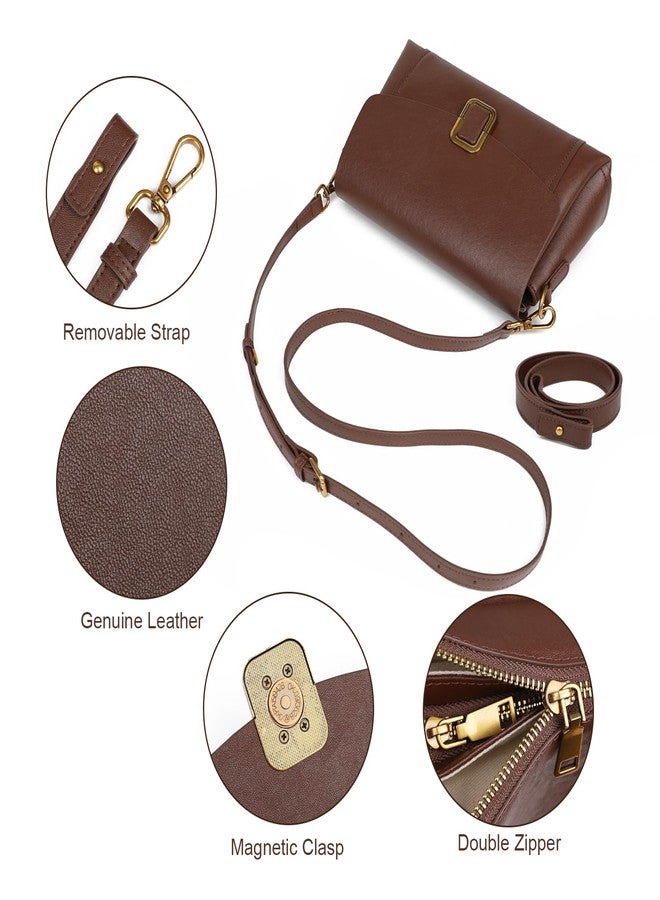 MoreFarther Genuine Leather Crossbody Bag for Women, Removable Satchel Adjustable Shoulder Bag, Walnut, 10.2 x 3.1 x 5.3 inches - Image 4