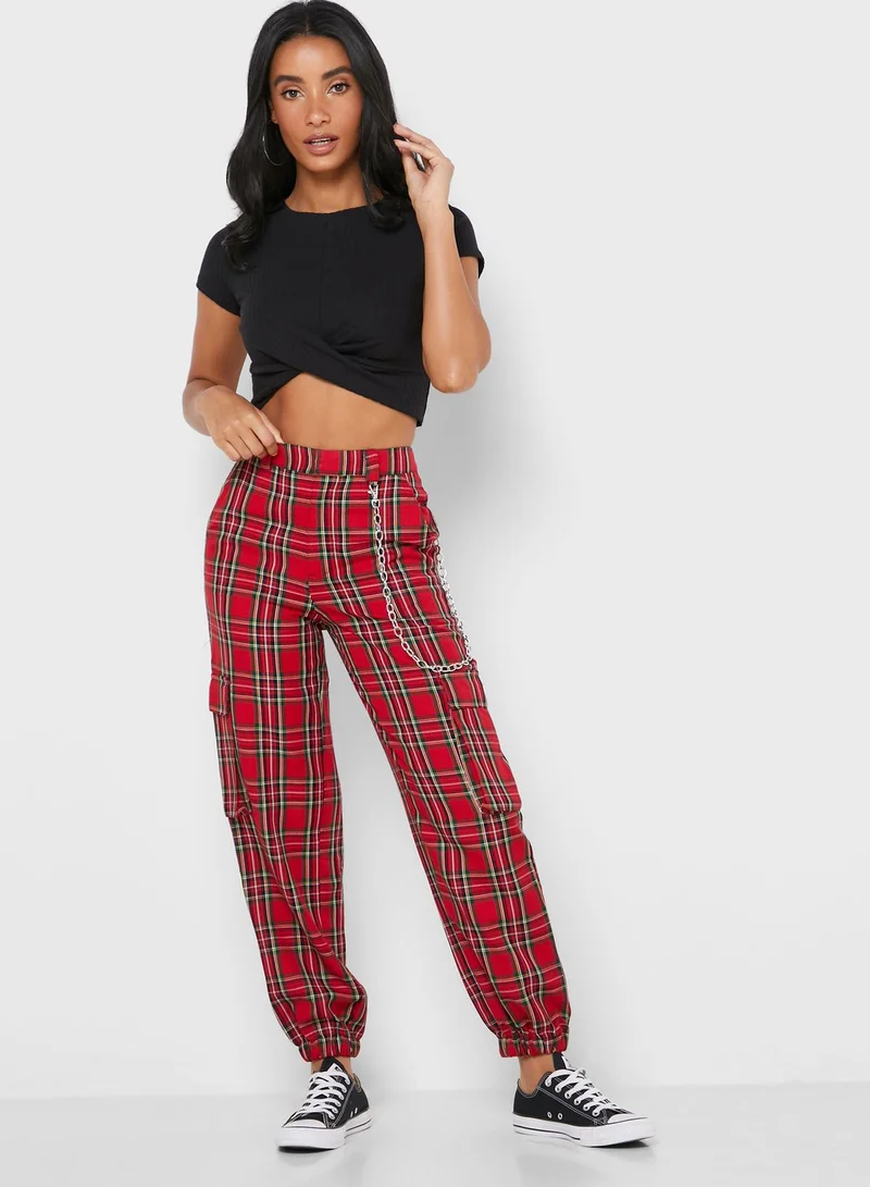 FOREVER 21 Chain Detail Checked Jogger Pants