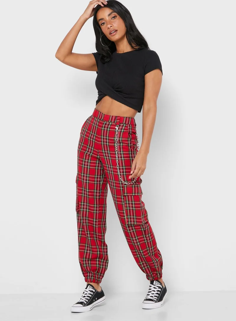 FOREVER 21 Chain Detail Checked Jogger Pants