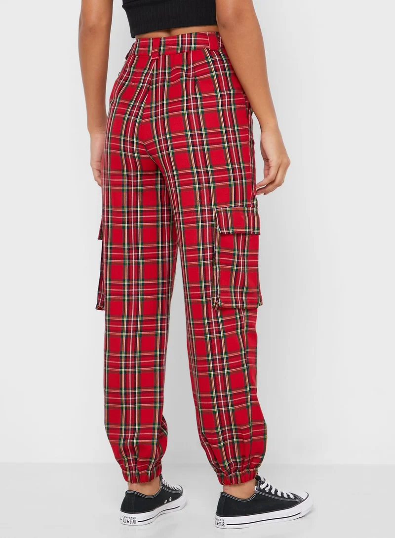 FOREVER 21 Chain Detail Checked Jogger Pants
