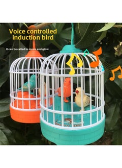 Generic Children's Bird Cage Toy Electric Voice Control Induction Bird Simulation Bird Soundness Will Move And Call Baby Baby Kindergarten-Specifications:(+battery) Voice Controlled Birdcage Yellow  - Image 2