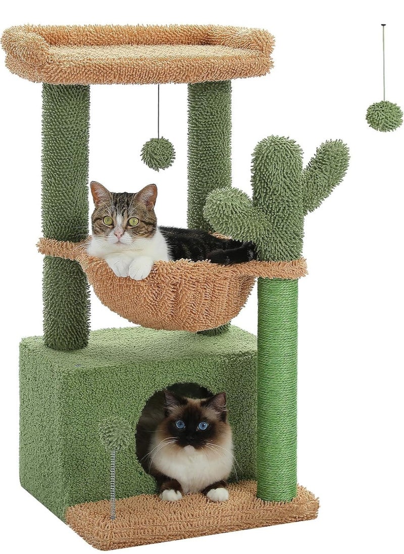 Alissa - 4-in-1 84 cm Cactus Cat Tree, 33''Cat Tower for Indoor Cats with Large Cat Condo, Cat Scratching Post for Cats with Deep Hammock and Cozy Top Perch, Green - Image 1