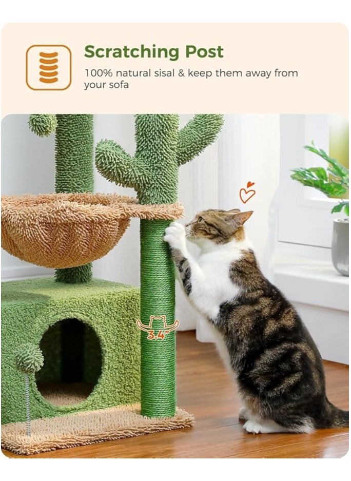 Alissa - 4-in-1 84 cm Cactus Cat Tree, 33''Cat Tower for Indoor Cats with Large Cat Condo, Cat Scratching Post for Cats with Deep Hammock and Cozy Top Perch, Green - Image 1