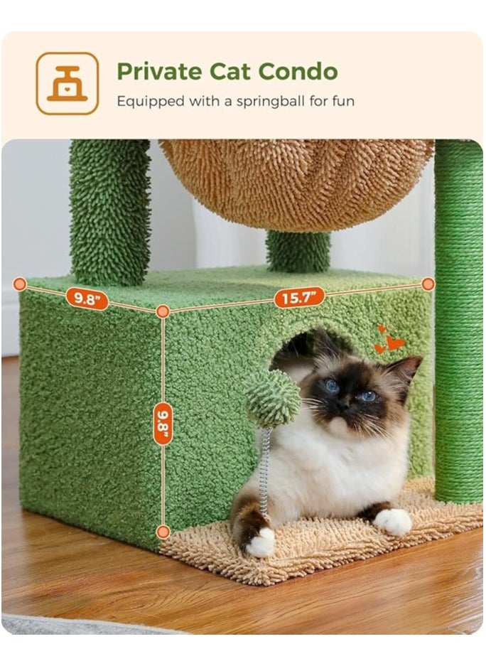 Alissa - 4-in-1 84 cm Cactus Cat Tree, 33''Cat Tower for Indoor Cats with Large Cat Condo, Cat Scratching Post for Cats with Deep Hammock and Cozy Top Perch, Green - Image 1