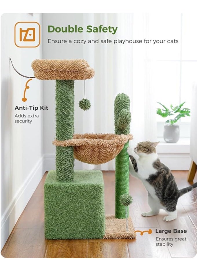 Alissa - 4-in-1 84 cm Cactus Cat Tree, 33''Cat Tower for Indoor Cats with Large Cat Condo, Cat Scratching Post for Cats with Deep Hammock and Cozy Top Perch, Green - Image 1