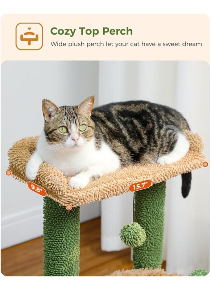 Alissa - 4-in-1 84 cm Cactus Cat Tree, 33''Cat Tower for Indoor Cats with Large Cat Condo, Cat Scratching Post for Cats with Deep Hammock and Cozy Top Perch, Green - Image 1