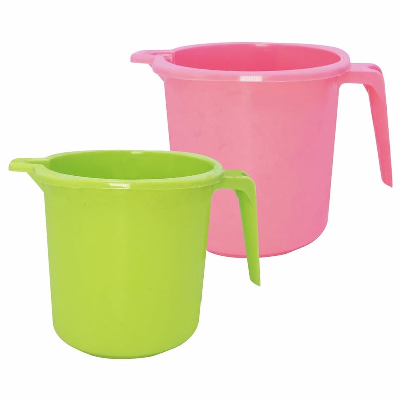 Wonder مج دينا 1000 للحمام من سيمبلي هوم مادة بلاستيكية قوية للاستخدام في الحمام والمطبخ وغسيل الملابس والمرآب عبوة من 2 سعة 1 لتر لون أزرق وردي أخضر - Image 1