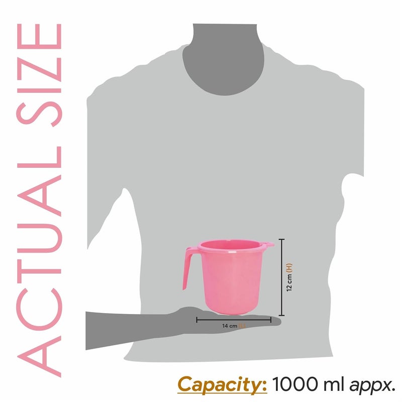 Wonder مج دينا 1000 للحمام من سيمبلي هوم مادة بلاستيكية قوية للاستخدام في الحمام والمطبخ وغسيل الملابس والمرآب عبوة من 2 سعة 1 لتر لون أزرق وردي أخضر - Image 3