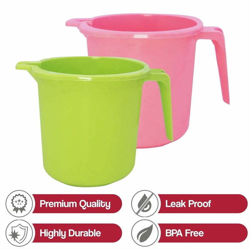 Wonder مج دينا 1000 للحمام من سيمبلي هوم مادة بلاستيكية قوية للاستخدام في الحمام والمطبخ وغسيل الملابس والمرآب عبوة من 2 سعة 1 لتر لون أزرق وردي أخضر - Image 4