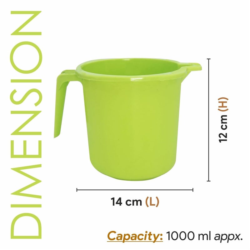 Wonder مج دينا 1000 للحمام من سيمبلي هوم مادة بلاستيكية قوية للاستخدام في الحمام والمطبخ وغسيل الملابس والمرآب عبوة من 2 سعة 1 لتر لون أزرق وردي أخضر - Image 2