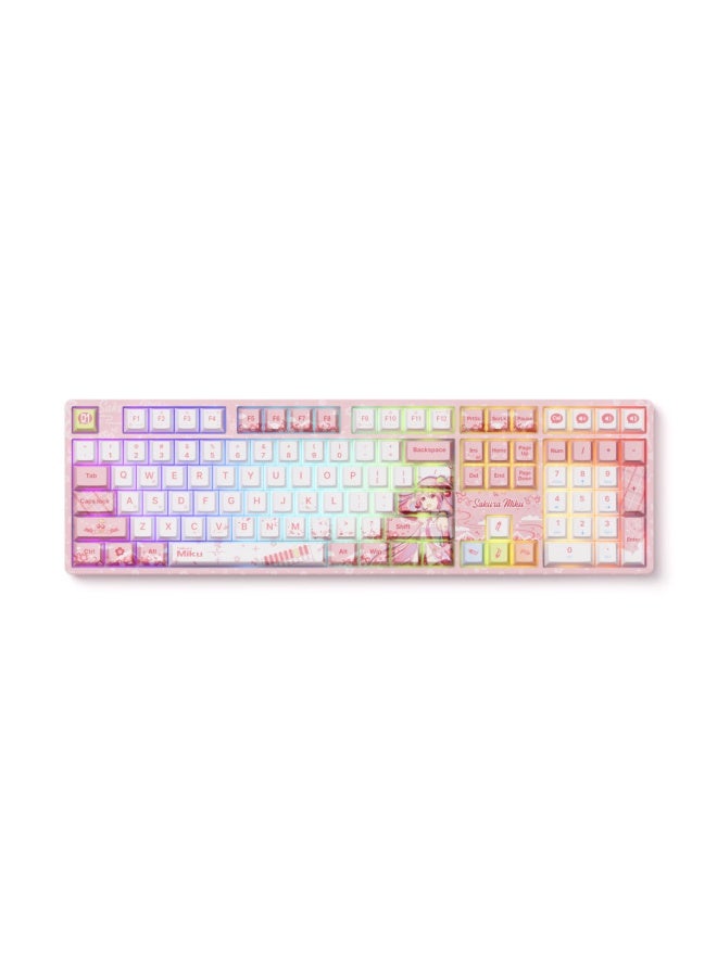 Akko Hatsune Miku Anime Collaboration Esports Gaming Ai Customizable Tri-mode Mechanical Keyboard Full Hot-swappable Keyboard, Milk Blue Switch - Pink Version - Image 2