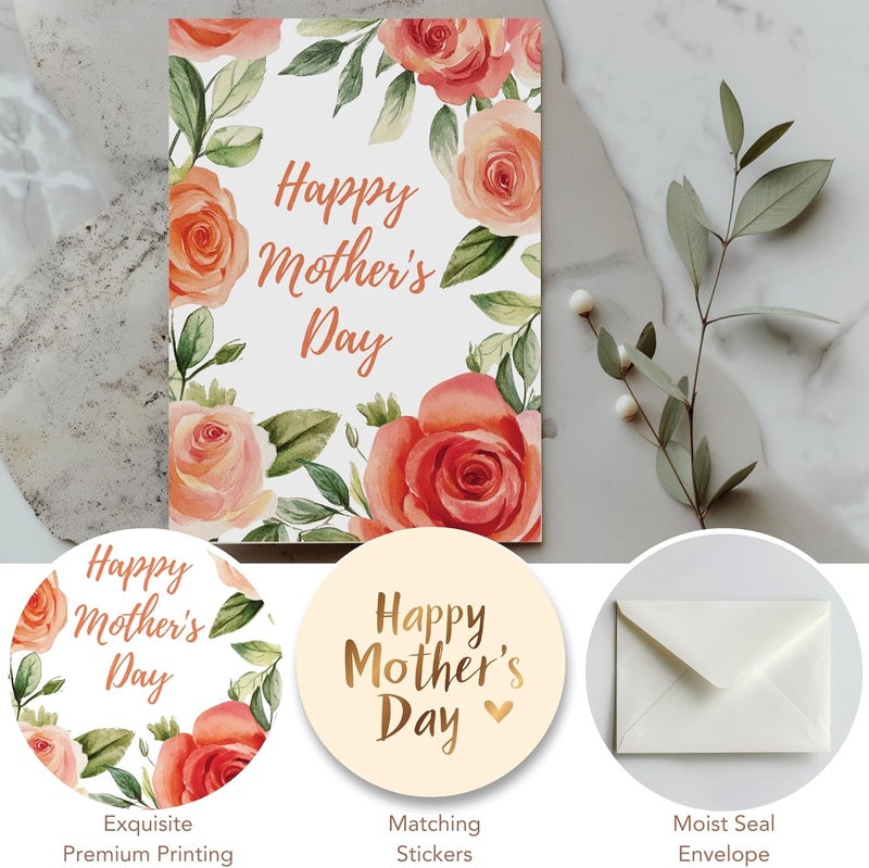 Paper Play Vintage Rose Mother's Day Card - Happy Mother's Day Card for Mom, 5"x7" Foldable - Image 4