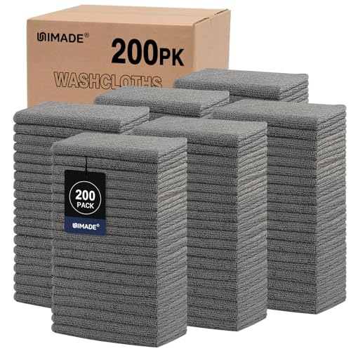 UNIMADE Washcloths Bulk 200 Pack Face Towels 12 x 12 Highly Soft Wash Cloth and Hand Towels Fast Drying MultiPurpose Microfiber Cleansing Cloths for Bathroom Hotel Spa and Salon Grey - Image 1