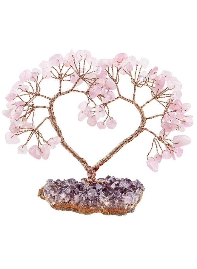 mookaitedecor mookaitedecor Rose Quartz Love Heart Crystal Tree with Natural Amethyst Cluster Base Luck Money Tree for Wedding Ornament Feng Shui Tabletop Home Decor  - Image 1