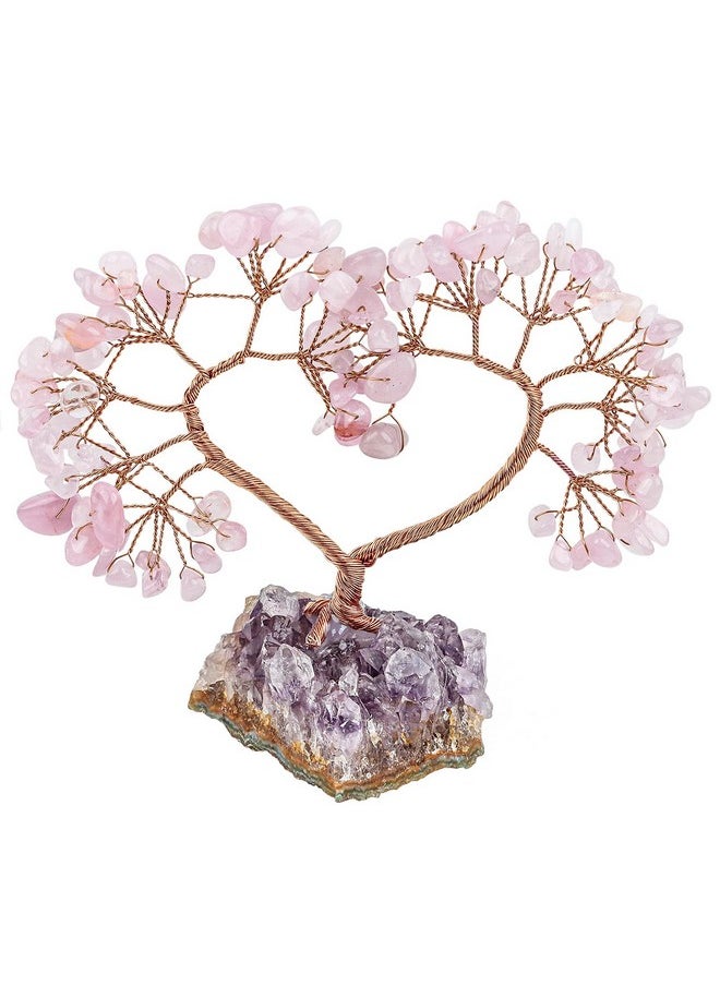 mookaitedecor mookaitedecor Rose Quartz Love Heart Crystal Tree with Natural Amethyst Cluster Base Luck Money Tree for Wedding Ornament Feng Shui Tabletop Home Decor  - Image 3