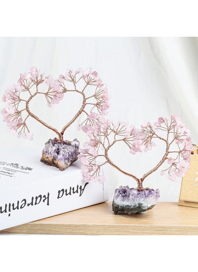 mookaitedecor mookaitedecor Rose Quartz Love Heart Crystal Tree with Natural Amethyst Cluster Base Luck Money Tree for Wedding Ornament Feng Shui Tabletop Home Decor  - Image 4