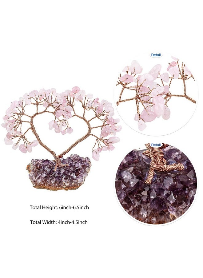 mookaitedecor mookaitedecor Rose Quartz Love Heart Crystal Tree with Natural Amethyst Cluster Base Luck Money Tree for Wedding Ornament Feng Shui Tabletop Home Decor  - Image 2