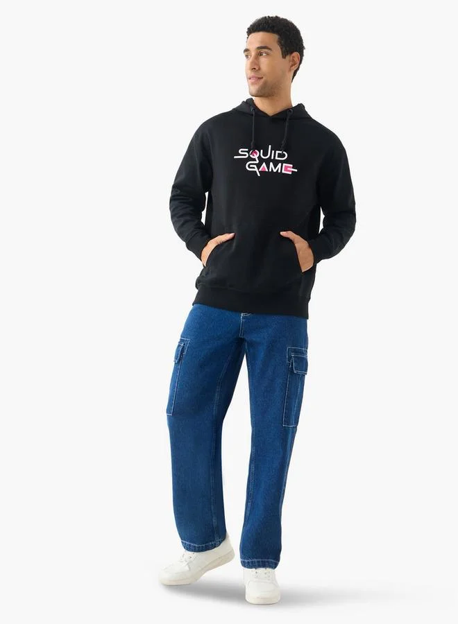 SP Characters Squid Game Print Hooded Sweatshirt with Long Sleeves