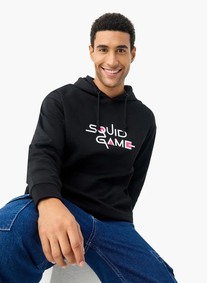 Squid Game Print Hooded Sweatshirt with Long Sleeves