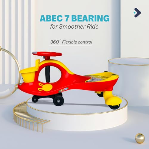 Brunte Leg Push Panda Swing Ride On Car, No Batteries, Gears or Pedals, Uses Twist, Turn Ride On Goes Forward, Wiggle to Steer Zigzag Cars | Gift for 2, 3, 4, 5,6 Year+ Boys & Girls (Red/Yellow) - Image 3