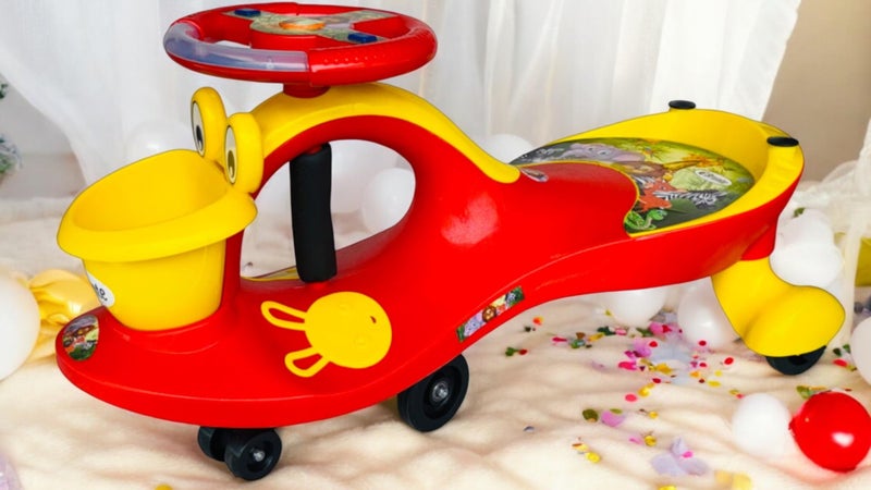 Brunte Leg Push Panda Swing Ride On Car, No Batteries, Gears or Pedals, Uses Twist, Turn Ride On Goes Forward, Wiggle to Steer Zigzag Cars | Gift for 2, 3, 4, 5,6 Year+ Boys & Girls (Red/Yellow) - Image 1