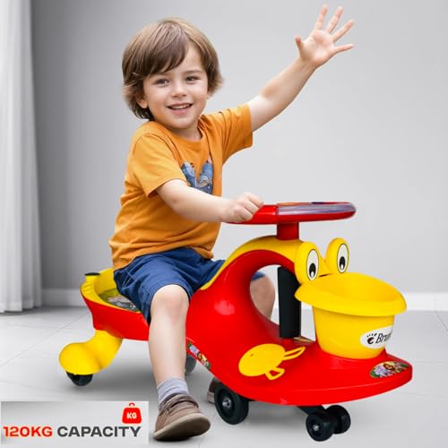 Brunte Leg Push Panda Swing Ride On Car, No Batteries, Gears or Pedals, Uses Twist, Turn Ride On Goes Forward, Wiggle to Steer Zigzag Cars | Gift for 2, 3, 4, 5,6 Year+ Boys & Girls (Red/Yellow) - Image 2
