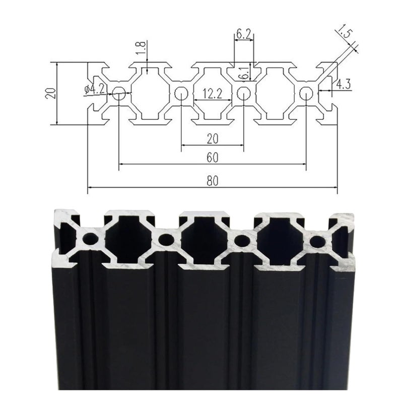RAHBI 1PC Black 2080 V-Slot European Standard Anodized Aluminum Profile Extrusion 100-800mm Length Linear Rail for CNC 3D Printer Leisurely(Size:350mm) - Image 3