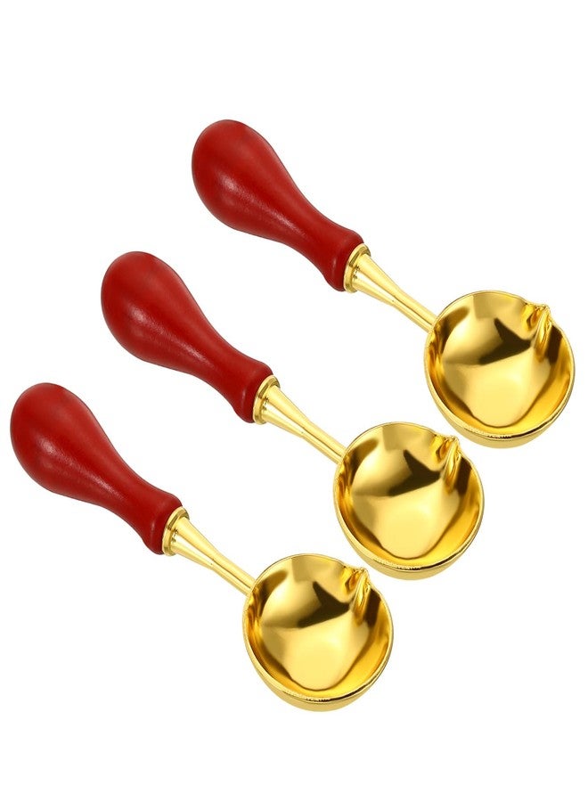PATIKIL 4" Wax Seal Spoon, Wax Sealing Melting Spoon Brass Vintage Wooden Handle for Wax Seal Stamp Envelope Art Craft, Red/Golden - Image 1