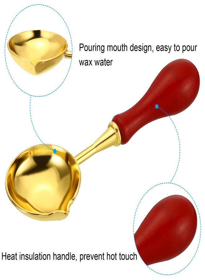 PATIKIL 4" Wax Seal Spoon, Wax Sealing Melting Spoon Brass Vintage Wooden Handle for Wax Seal Stamp Envelope Art Craft, Red/Golden - Image 4
