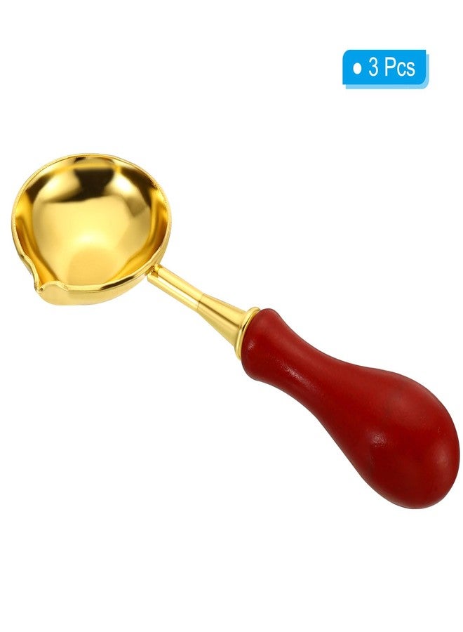 PATIKIL 4" Wax Seal Spoon, Wax Sealing Melting Spoon Brass Vintage Wooden Handle for Wax Seal Stamp Envelope Art Craft, Red/Golden - Image 3