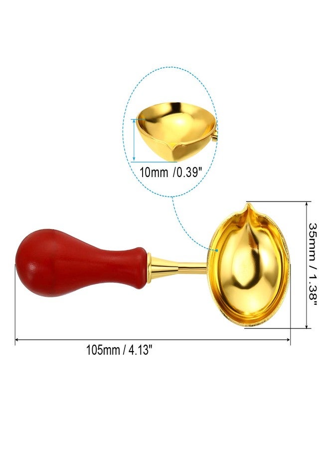 PATIKIL 4" Wax Seal Spoon, Wax Sealing Melting Spoon Brass Vintage Wooden Handle for Wax Seal Stamp Envelope Art Craft, Red/Golden - Image 2