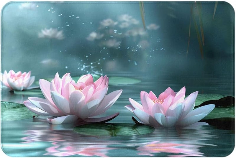 PHAYAH Pink Lotus Doormat 16x24 Inches Indoor Outdoor Front Door Mat for Patio Garage Porch - Image 3