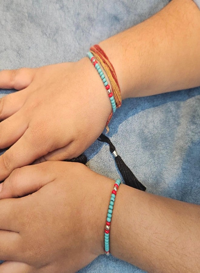 DARSHRAJ 925 Sterling Silver Beads Thread Bracelet | Handmade and Adjustable Boho Wristband | Turquoise & Red Beads with Black Thread Bracelet for Baby Boy | Baby Girls - Image 2