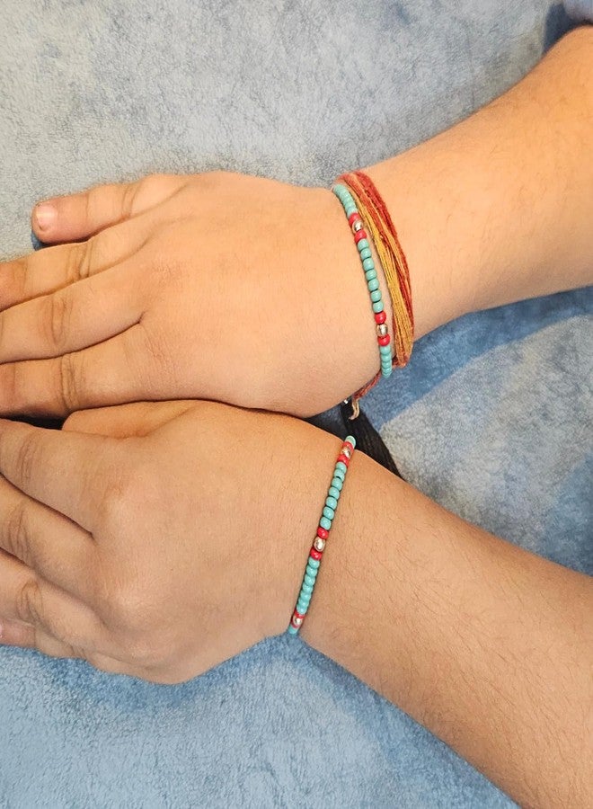 DARSHRAJ 925 Sterling Silver Beads Thread Bracelet | Handmade and Adjustable Boho Wristband | Turquoise & Red Beads with Black Thread Bracelet for Baby Boy | Baby Girls - Image 5