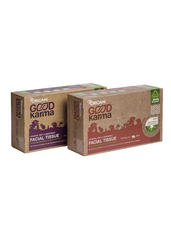 Origami Good Karma 2 Ply Eco-Friendly Unbleached Facial Tissue Box | Car Tissue - Pack Of 2 (100 Pulls Per Box, 200 Sheets) - Image 1