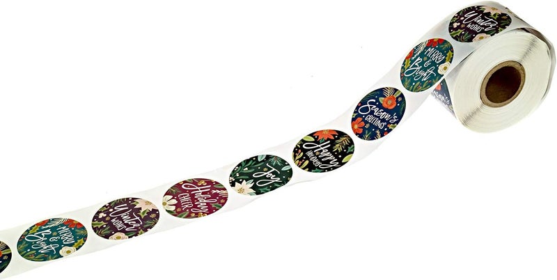 SBlabels Bold Floral Holiday Stickers / 500 Modern Poinsettia Winter Stickers / 6 Alternating Vibrant Christmas Envelope Seals / 1.5" Round Labels - Image 3