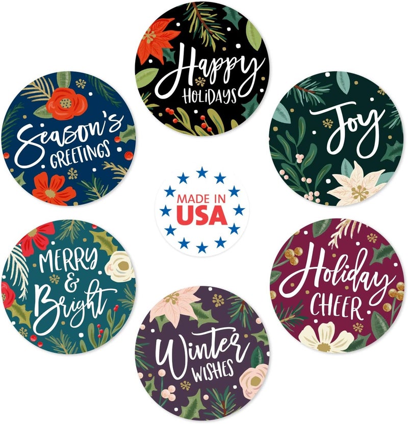 SBlabels Bold Floral Holiday Stickers / 500 Modern Poinsettia Winter Stickers / 6 Alternating Vibrant Christmas Envelope Seals / 1.5" Round Labels - Image 2