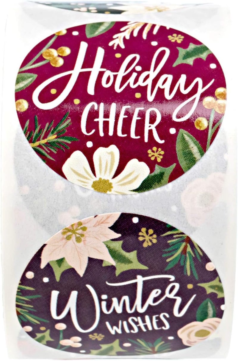 SBlabels Bold Floral Holiday Stickers / 500 Modern Poinsettia Winter Stickers / 6 Alternating Vibrant Christmas Envelope Seals / 1.5" Round Labels - Image 4