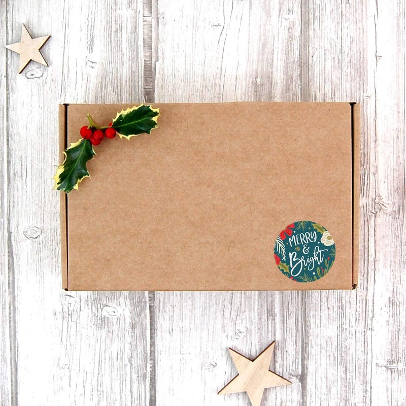 SBlabels Bold Floral Holiday Stickers / 500 Modern Poinsettia Winter Stickers / 6 Alternating Vibrant Christmas Envelope Seals / 1.5" Round Labels - Image 5