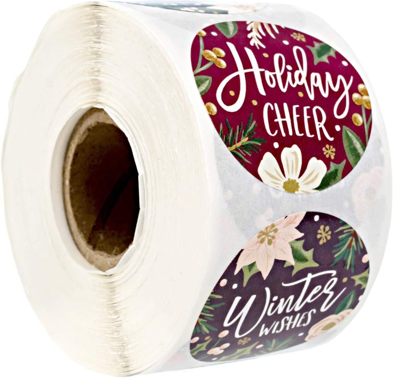 SBlabels Bold Floral Holiday Stickers / 500 Modern Poinsettia Winter Stickers / 6 Alternating Vibrant Christmas Envelope Seals / 1.5" Round Labels - Image 1