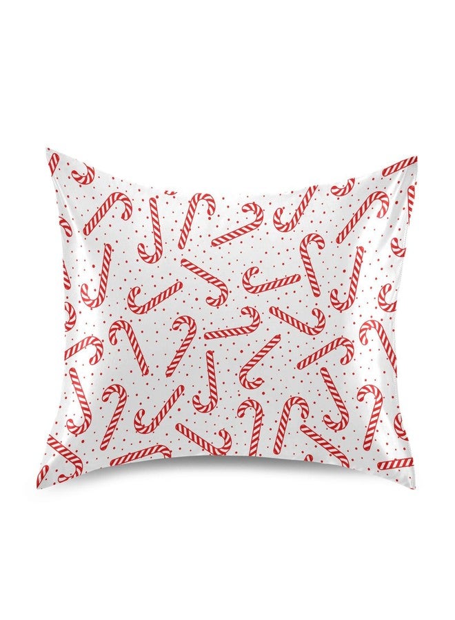 Dalzium Christmas Satin Pillowcase for Hair and Skin, Red Candy Canes Silk Pillow Case Soft and Cozy Body Pillow Covers Standard Size with Envelope Closure - Image 1