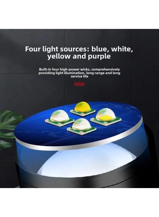 Four-light Source Zoom Fishing Lamp Purple Light Fishing Lamp Charged Display Strong Light Flashlight Charging High-power Night Fishing Lamp 99-Color:Black Hawk Quad 1-Floor Frame - Image 3