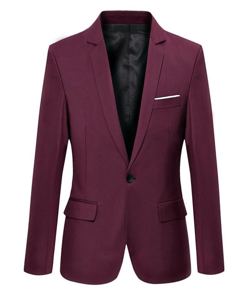 Beninos Mens Blazer Jacket Slim Fit Casual One Button Sport Coats (302 Burgundy, L) - Image 1