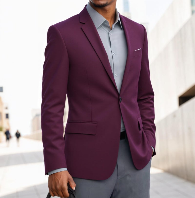 Beninos Mens Blazer Jacket Slim Fit Casual One Button Sport Coats (302 Burgundy, L) - Image 4