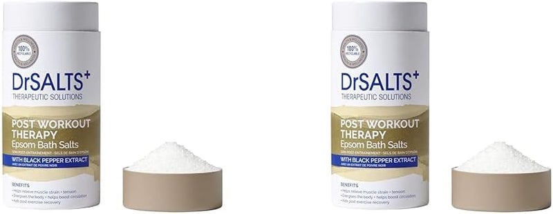 Dr Salts 100 Epsom Bath Salts Post Workout Therapy with Black Pepper Essential Oils Stimulate Blood Flow Ease Muscle Tension Relax Recover from Intense Exercise 750g Pack of 2