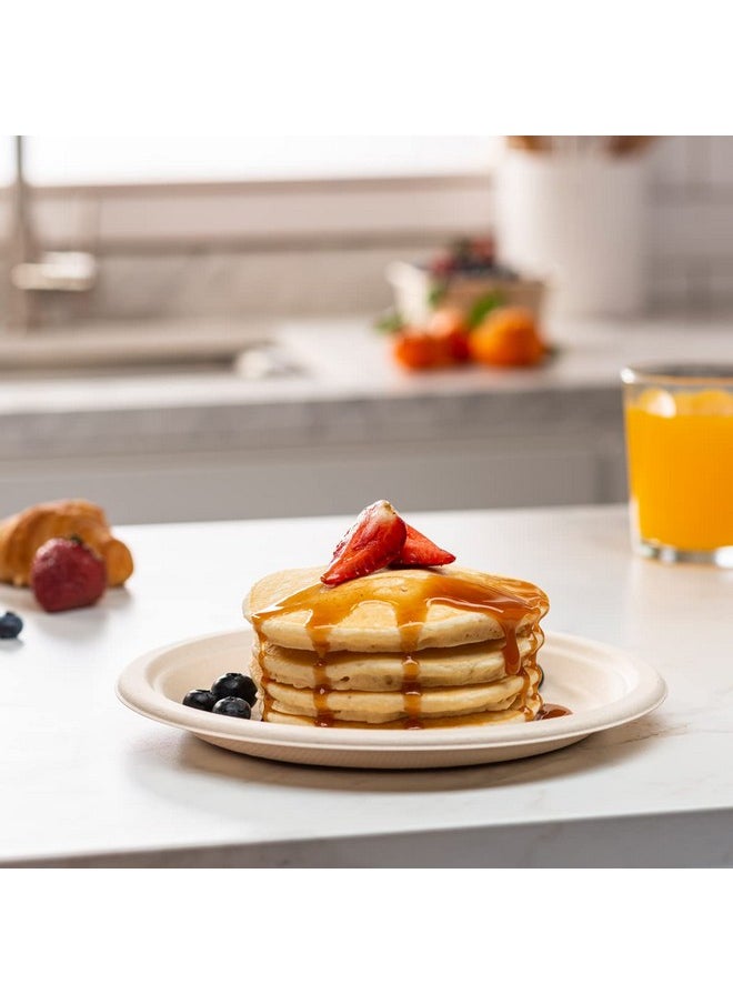 Comfy Package Comfy Package [9 Inch - 125 Pack Paper Plates, 100% Compostable Plates Heavy-Duty - Kraft Biodegradable Plates, Disposable Sugarcane Paper Plates - Brown Unbleached  - Image 3