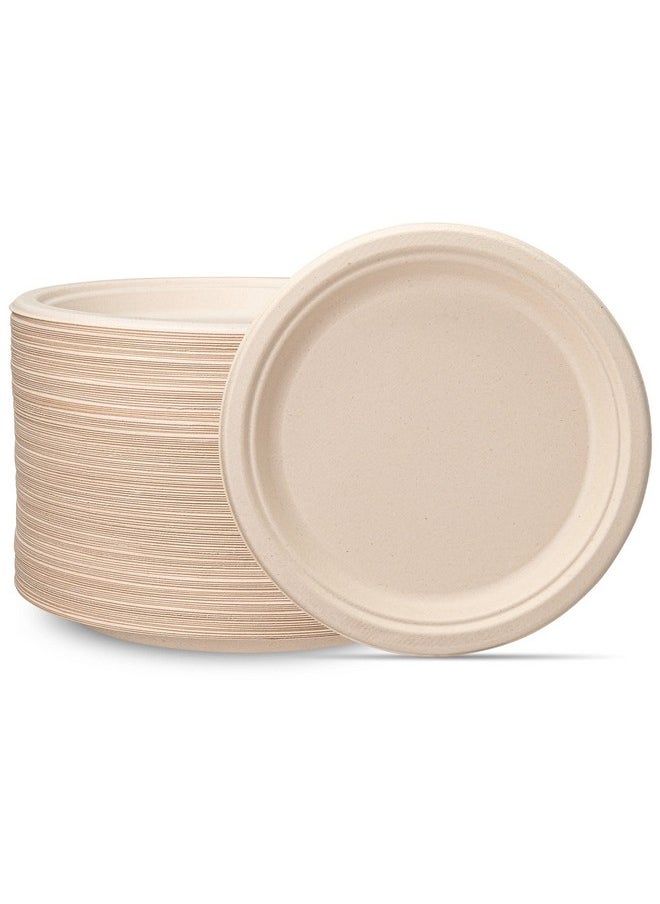 Comfy Package Comfy Package [9 Inch - 125 Pack Paper Plates, 100% Compostable Plates Heavy-Duty - Kraft Biodegradable Plates, Disposable Sugarcane Paper Plates - Brown Unbleached  - Image 1
