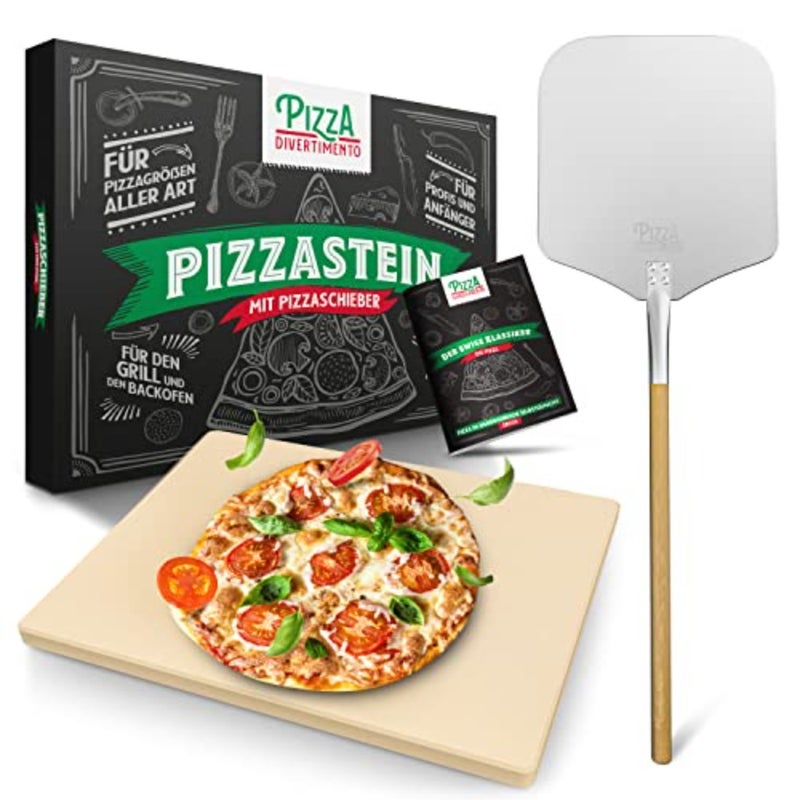 Pizza Stone for Oven - With Wooden Pizza Peel - Cordierite Pizza Stone - For a Crispy Base and Juicy Pizza - Image 1