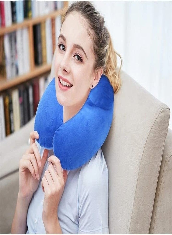 Aeoss Travel Pillow, Inflating Neck Pillow with Soft Velvet Cover, Eye Mask & Ear Plug Washable for Airplanes (Blue) - Image 3