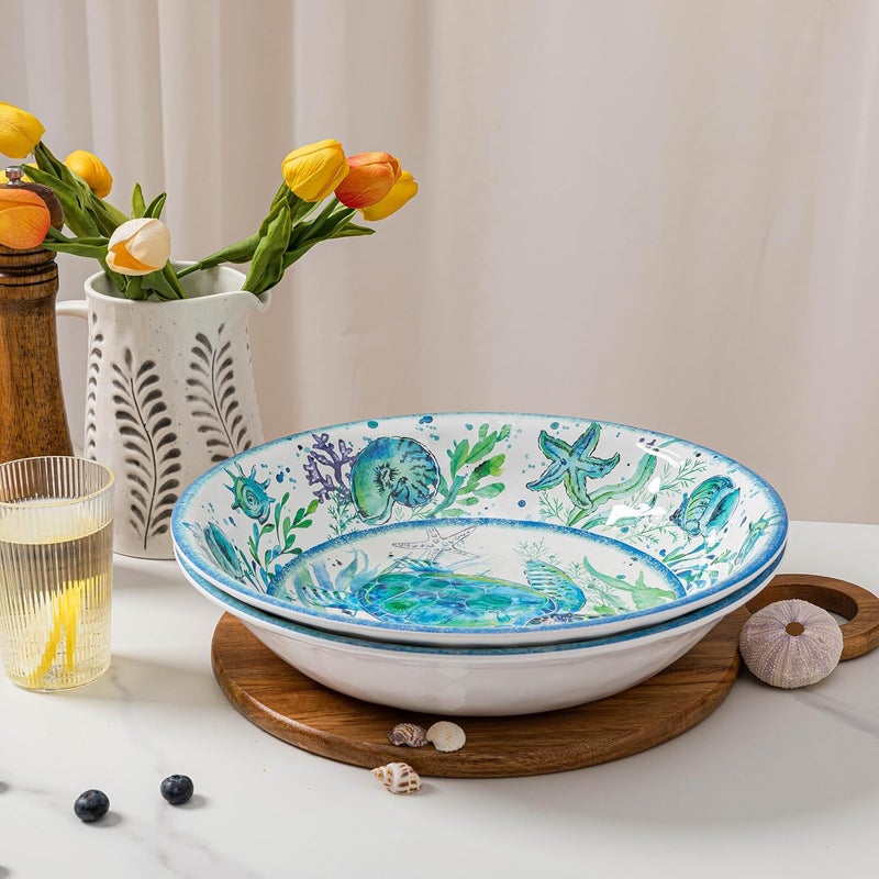 LEHAHA Extra larger Melamine serving bowl set Coastal 1375 Inch 130 Oz Large Fruit Bowl Pasta Bowl Set of 2 Serving Dishes for Entertaining Vibrant Color Large Bowl for Party - Image 4